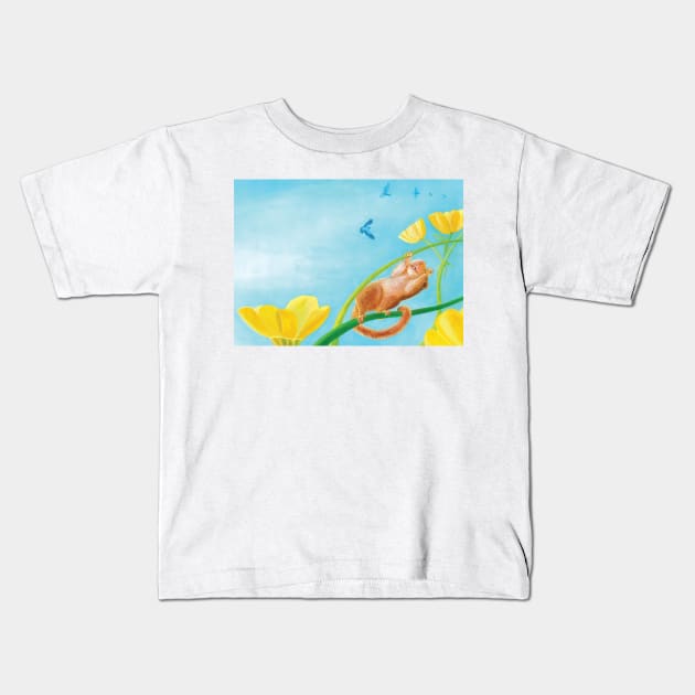 Hazel Dormouse Looking at the Birds in the Sky Illustration Kids T-Shirt by Julia Doria Illustration